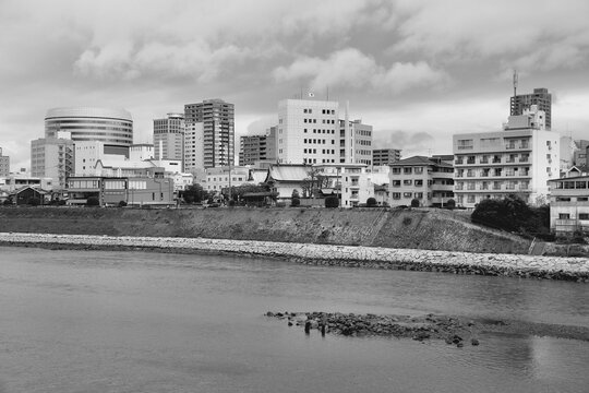 Okayama City In Japan. Japan Black And White.