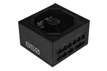 Black metal power source of computer isolated on the white background.