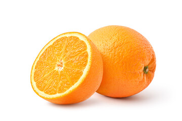 Orange  with cut in half  isolated on white background. clipping path.