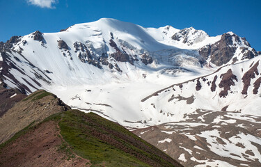 colourful high peak glacier landscape in Pamir mountains 