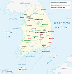Obraz premium Vector map of the South Korean National Parks