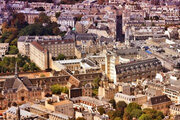 Fototapeta na wymiar Paris, France - aerial cityscape view. Urban landscape - Paris city, France. Filtered color style.