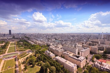 Fototapeta premium Paris, France - aerial city view. France landmarks - Paris city, France. Filtered color style.