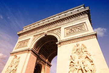 Fototapeta na wymiar Paris Triumphal Arch. France landmarks - Paris city, France. Filtered color style.