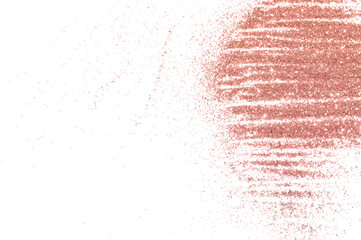 Rose gold glitter on white background