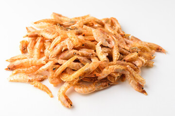 Dried shrimp on white background