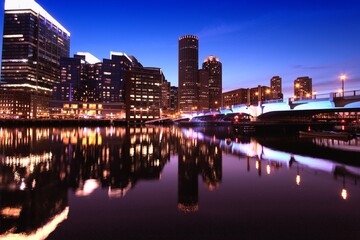 Naklejka premium Boston night skyline. Boston city. Filtered colors style.