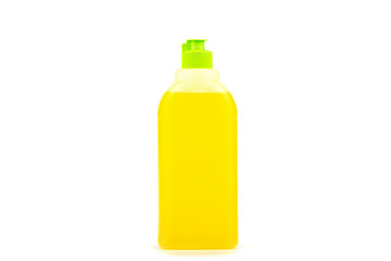 Plastic bottle with a chemical on a white background.