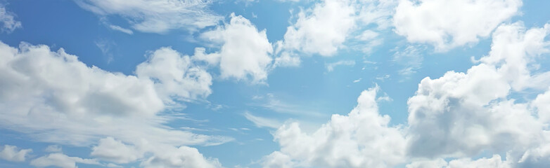 Obraz premium white clouds on blue sky background, abstract seasonal wallpaper, sunny day atmosphere