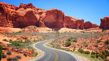 Arches Scenic Drive in Arches National Park. American landscape in Utah.