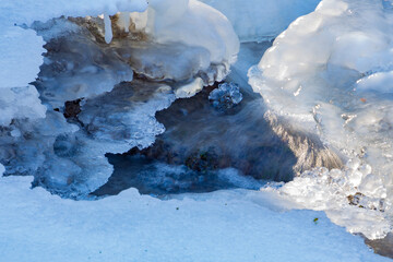 Flowing water under melting ice, concept of global warming