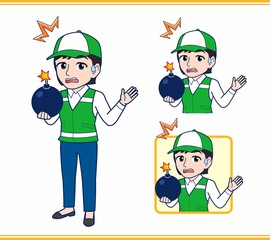 緑の帽子をした女性のボランティア