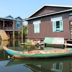Fototapeta na wymiar Cambodia Tonle Sap lake - floating town. Cambodia tourist attraction.
