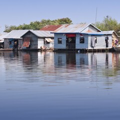 Cambodia floating village. Tonle Sap lake.