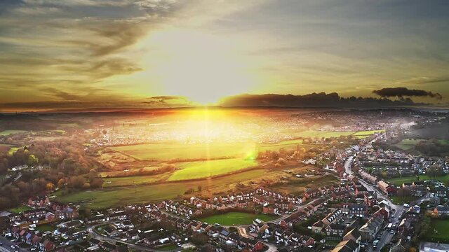 Beautiful Golden Sunset Over Village Of Hemingfield, Barnsley, England