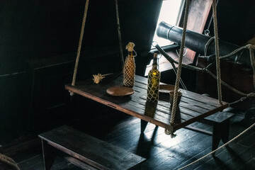cannon side view inside a Spanish galleon