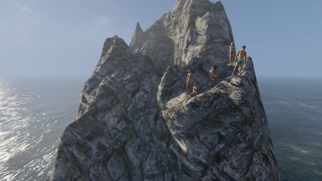 Cliff divers on a hazy morning admiring the ocean