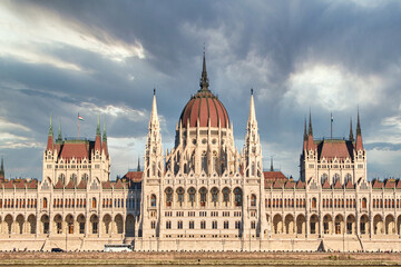 Fototapeta premium Hungarian Parliament by day, Budapest. One of the most beautiful buildings in the Hungarian capital.