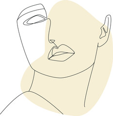 Minimalistic line art illustration of woman face with abstract shape. Lineart icon in trendy and simply style. Thin line icon, continuous oneline art. Vector isolated outline drawing. 