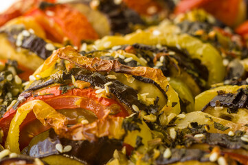 Ratatouille Diet Vegetarian Vegan Food - Oven Baked Provencal Traditional French Vegetable Dish, macro photo.