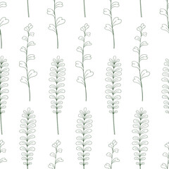 Greenery vector sketch botanical seamless pattern. Forest greenery scrapbook digital paper.