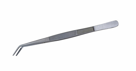 Medical surgical tweezers on white background