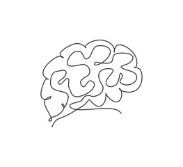 One single line drawing of brain from side view for memory supplement food company logo identity. Human organ icon concept for medical science. Trendy continuous line draw design vector illustration