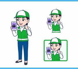 緑の帽子をした女性のボランティア