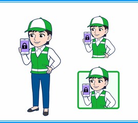 緑の帽子をした女性のボランティア