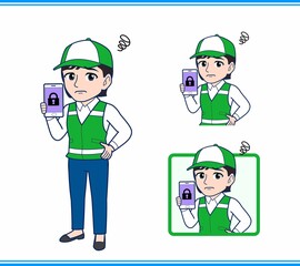 緑の帽子をした女性のボランティア