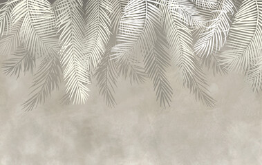 Palm leaves, palm branches, abstract drawing, tropical leaves. - 417583807