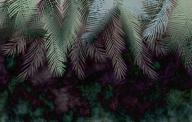 Fototapety  Liście palmowe, gałązki palmowe, abstrakcyjny rysunek, tropikalne liście.