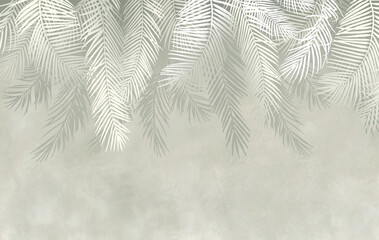 Palm leaves, palm branches, abstract drawing, tropical leaves. - 417583870