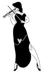 a stylish woman in an evening dress plays the violin