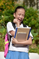 Fototapeta premium Surprised Youthful Girl Student With Notebooks