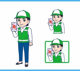 緑の帽子をした女性のボランティア