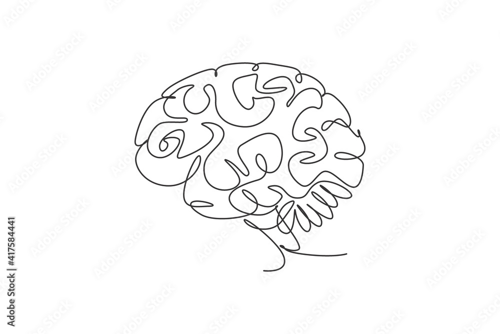 Aufkleber one single line drawing of smart human brain from side view logo identity. genius idea for brain med
