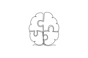 One single line drawing of human braid forming from piece of puzzles logo identity. Smart psychological office icon logotype concept. Dynamic continuous line draw design vector graphic illustration