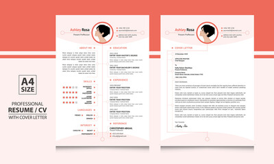 Aesthetic minimalist creative cv format resume template with cover letter for job of Ashley Rosa