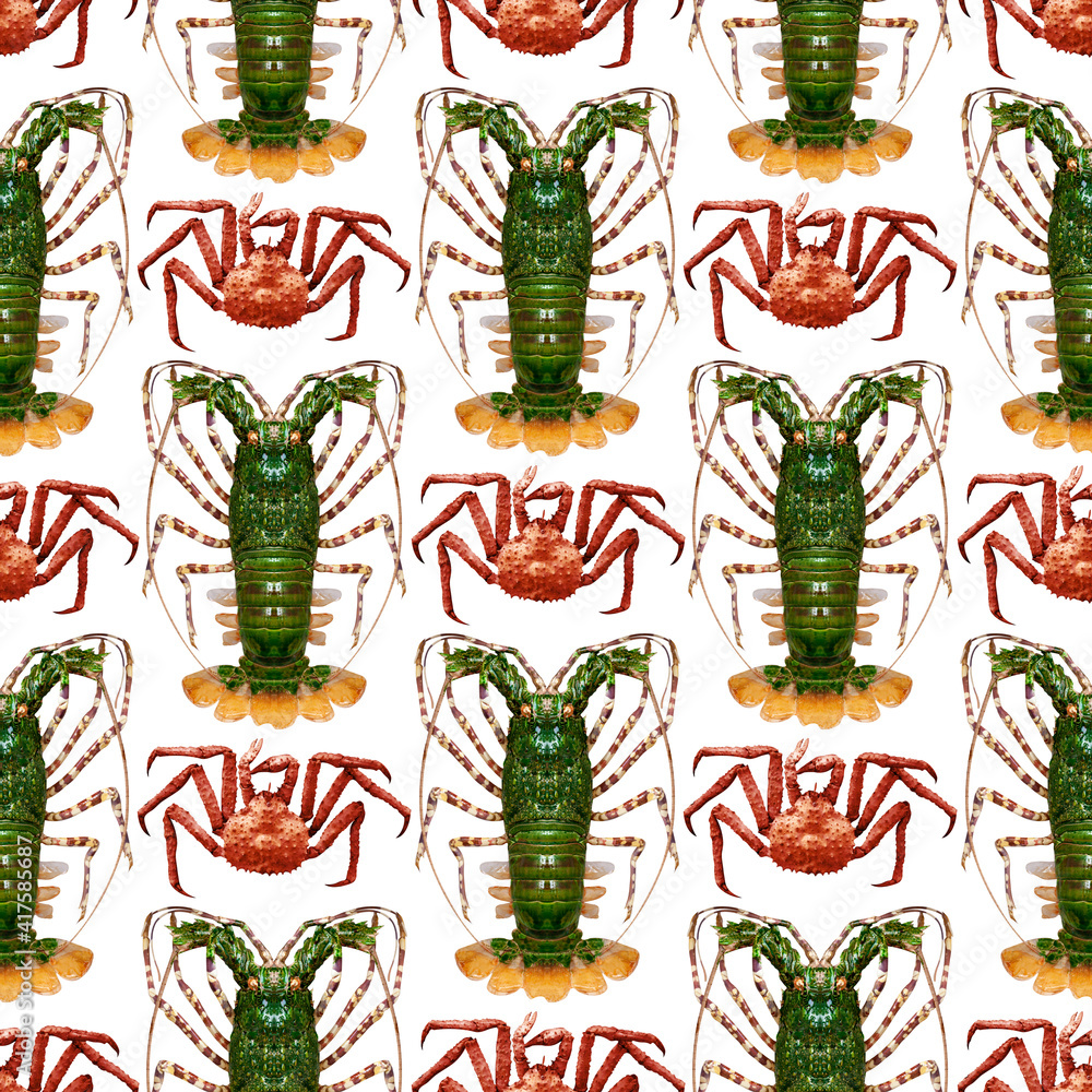 Poster seamless pattern of crabs with lobsters isolated on white background