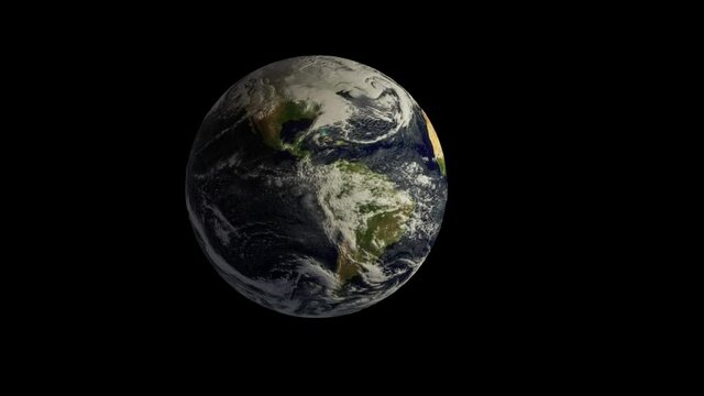 Earth planet with animated timelapse clouds, against black