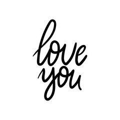 Love you lettering. Happy valentines day and weeding design elements. Vector illustration.