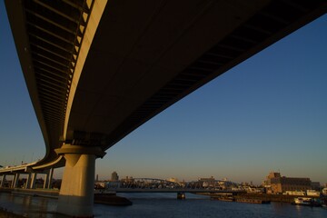 葛飾ハープ橋の夕景　夕焼け
下町