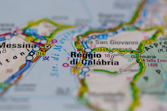 03-01-2021 Portsmouth, Hampshire, UK Reggio di Calabria Shown on a road map or Geography map and atlas