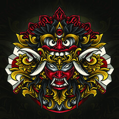 artwork illustration and t-shirt design balinese barong x japanese oni