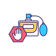 Strong smelling perfume restriction RGB color icon. Health risks. Toxic ingredients in perfume. Fragrance chemicals avoiding. Scent products with detrimental effects. Isolated vector illustration