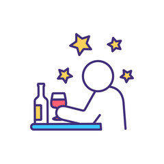 Wine tasting RGB color icon. Alcoholic beverages sampling. Sommelier, critic, taster. Sensory wine examination. Winemaking. Perceived flavors, aromas evaluation. Isolated vector illustration