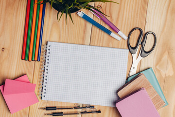 multicolored pencils and markers scissors paper creativity desktop school