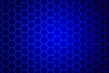 Abstract blue hexagon background. Blue light effect with black background