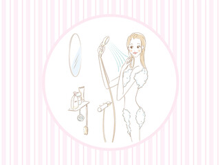 シャワーで体を洗い流す女性